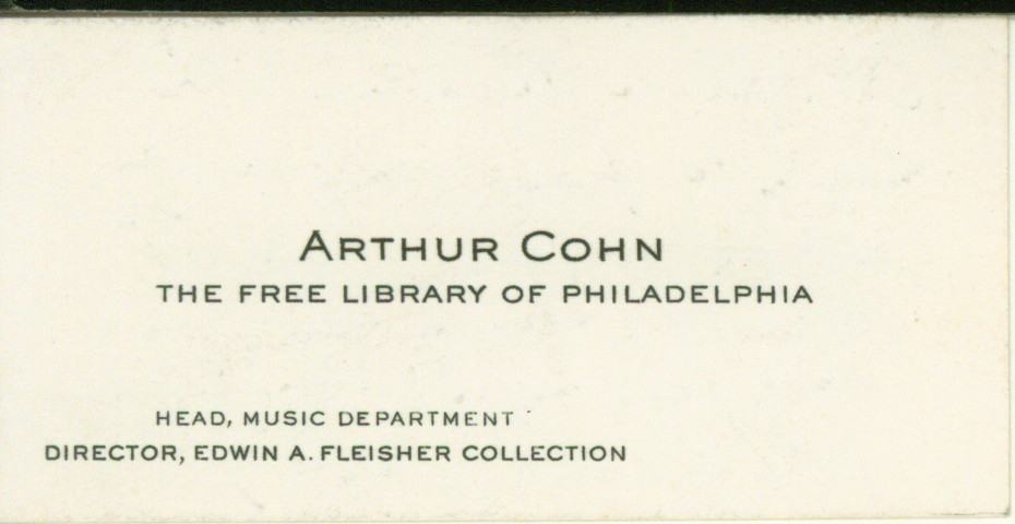 Villa-Lobos, Heitor - Short Note on Arthur Cohn's Carte de Visite Signed